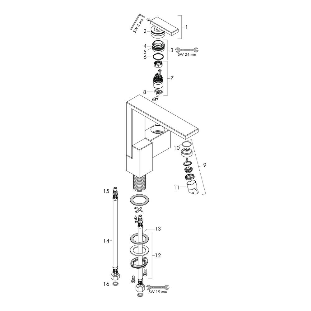 Hansgrohe AXOR Edge Einhebel-Waschtischmischer 190mm, 5l/min, Push-Open Ablaufgarni... HANSGROHE-46021000 4059625149362 (Abb. 2)