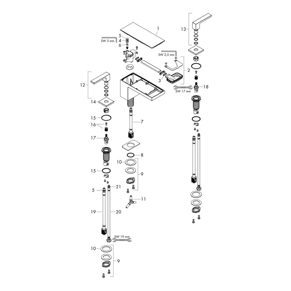 Hansgrohe AXOR MyEdition 3-Loch Waschtischarmatur 70mm, 5l/min, Push-Open Ablaufgar... HANSGROHE-47050600 4059625161494 (Abb. 2)