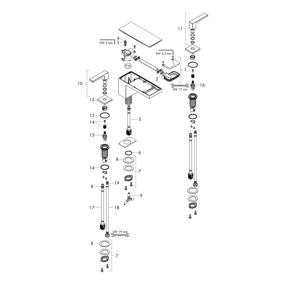 Hansgrohe AXOR MyEdition 3-Loch Waschtischarmatur 70mm, 5l/min, Push-Open Ablaufga... HANSGROHE-47052000 4059625186138 (Abb. 24)