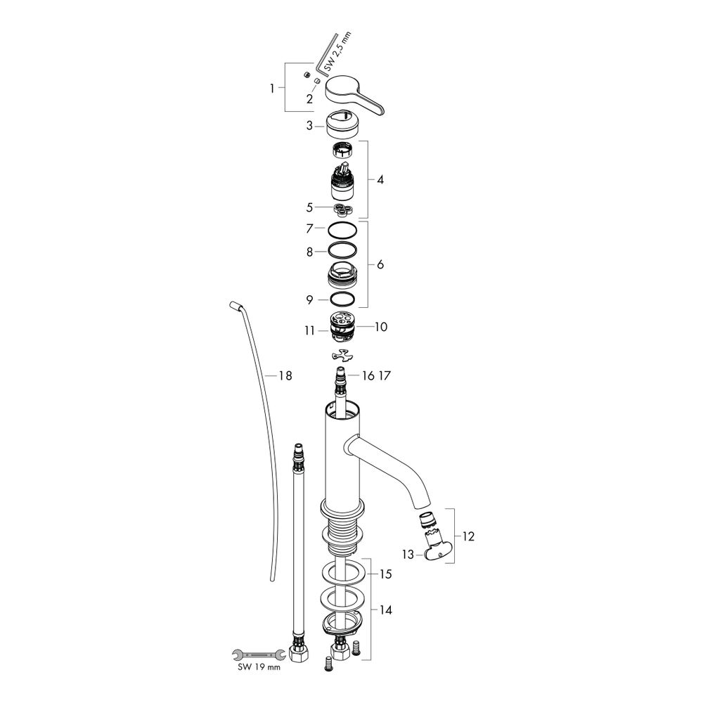 Hansgrohe AXOR One Einhebel-Waschtischmischer 70mm, 5l/min, Hebelgriff, Zugstangen-... HANSGROHE-48000670 4059625366318 (Abb. 2)