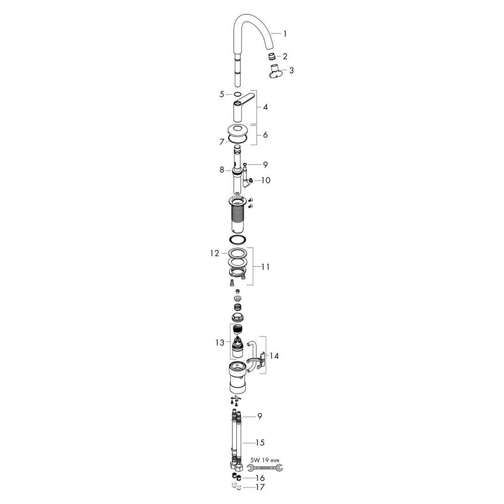 Hansgrohe AXOR One Waschtischmischer Select 140mm, 5l/min, Push-Open Ablaufgarnitur... HANSGROHE-48010800 4059625370551 (Abb. 4)