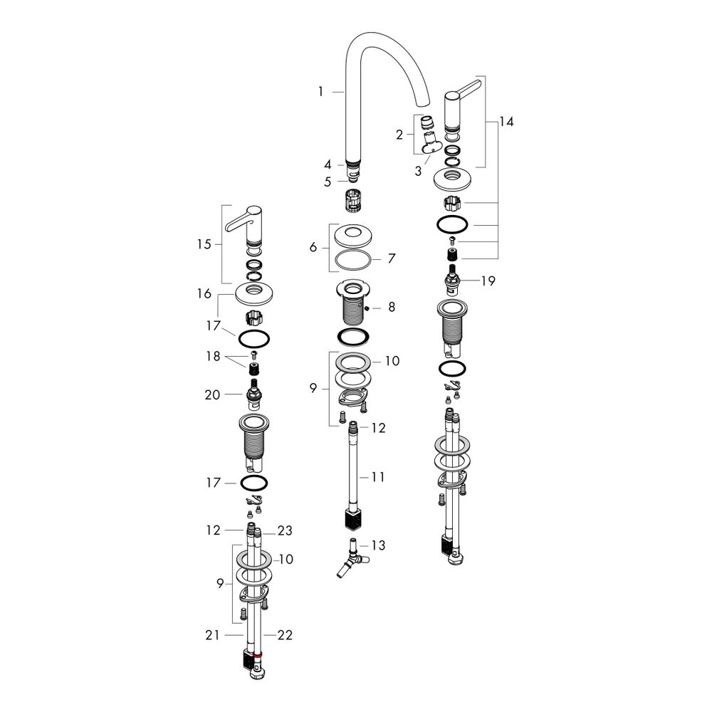 Hansgrohe AXOR One 3-Loch Waschtischarmatur 170mm, 5l/min, Hebelgriff, Push-Open Ab... HANSGROHE-48050000 4059625331262 (Abb. 2)