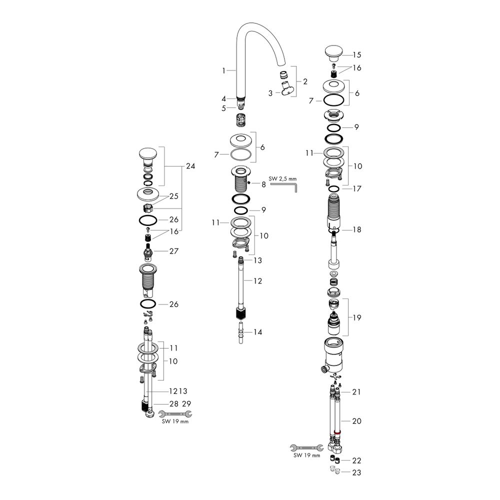 Hansgrohe AXOR One 3-Loch Waschtischarmatur Select 170mm, 5l/min, Push-Open Ablaufg... HANSGROHE-48070000 4059625331095 (Abb. 2)