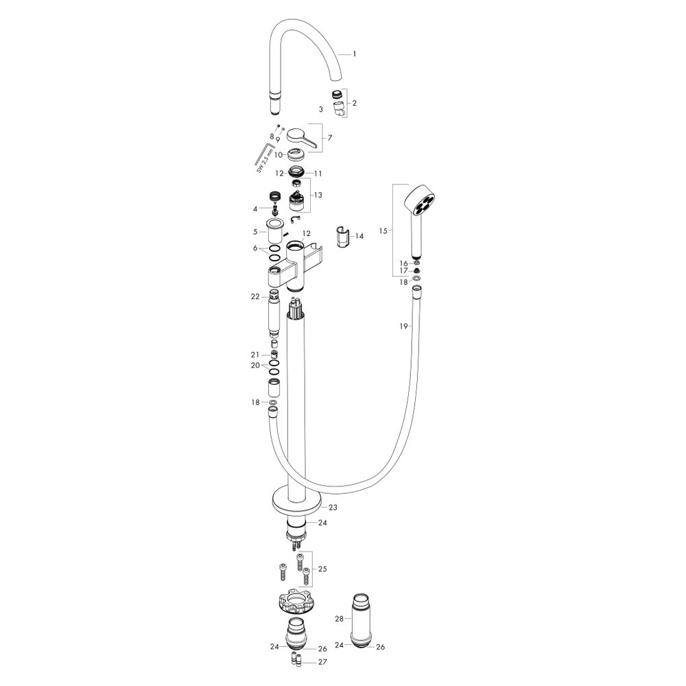 Hansgrohe AXOR One Einhebel-Wannenmischer bodenstehend, 21,5l/min, Brushed Gold Opt... HANSGROHE-48440250 4059625369555 (Abb. 4)