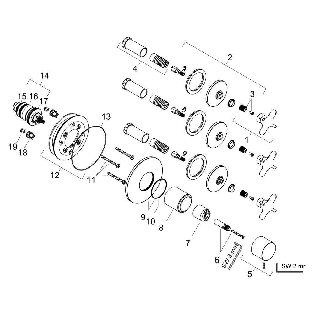 Hansgrohe AXOR One Thermostatmodul Unterputz, DN 20, für 3 Verbraucher, Kreuzgriff,... HANSGROHE-48713300 4059625744185 (Abb. 4)