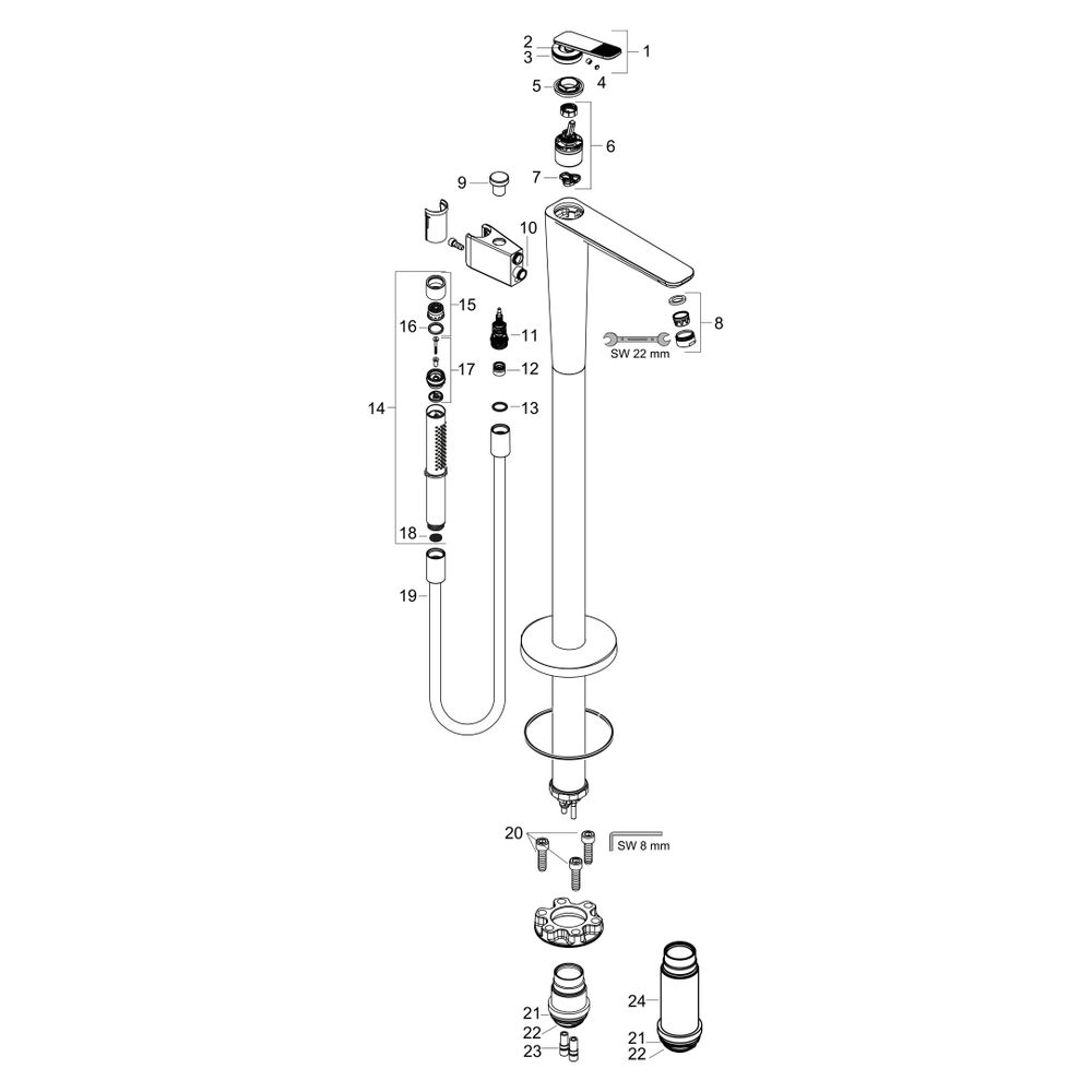 Hansgrohe AXOR Citterio C Einhebel-Wannenmischer bodenstehend, Cubic cut, Chrom... HANSGROHE-49441000 4059625559260 (Abb. 4)