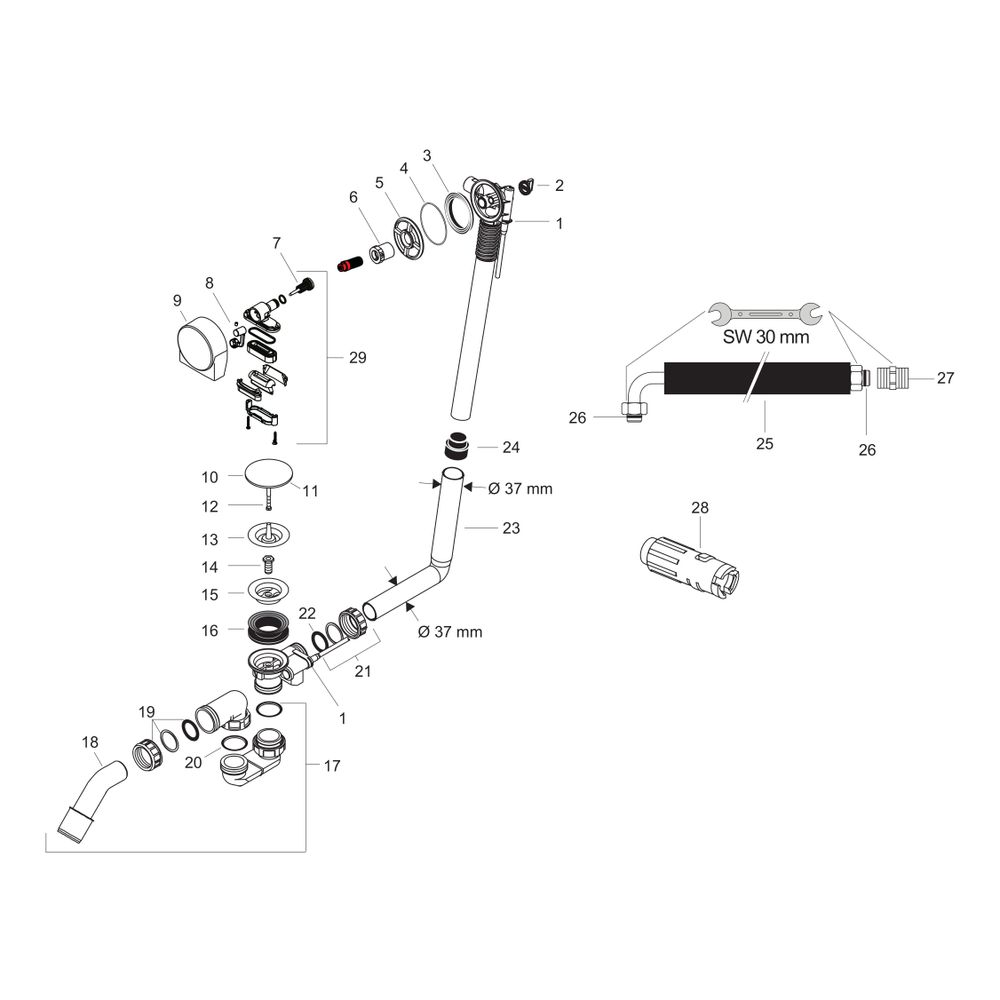 hansgrohe Exafill S Komplettset Wanneneinlauf, Ablauf-, Überlaufgarnitur für Normal... HANSGROHE-58113000 4011097423913 (Abb. 2)