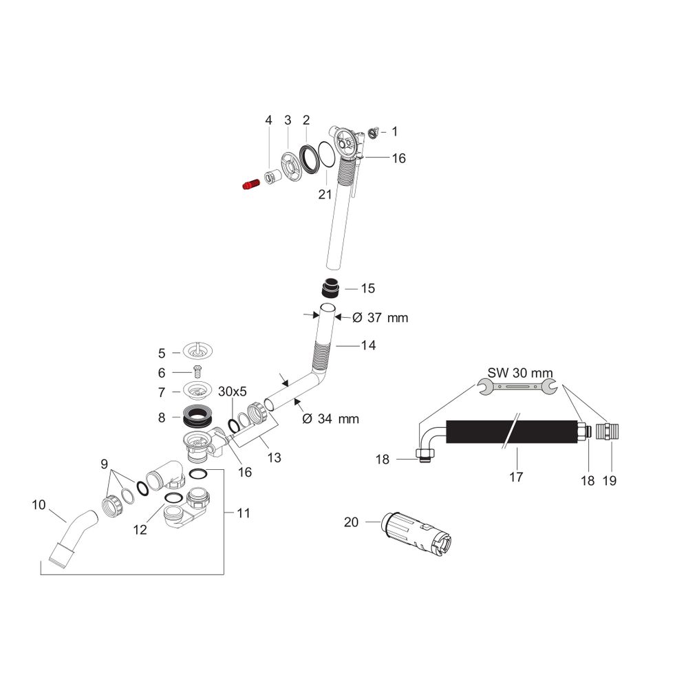 hansgrohe Exafill S Grundkörper Wanneneinlauf, Ablauf-, Überlaufgarnitur für Normal... HANSGROHE-58115180 4011097433103 (Abb. 2)