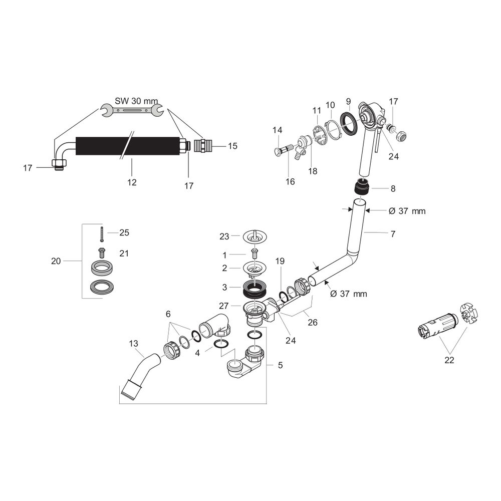 hansgrohe Exafill Grundkörper Wanneneinlauf, Ablauf-, Überlaufgarnitur für Normalwa... HANSGROHE-58125180 4011097140223 (Abb. 2)