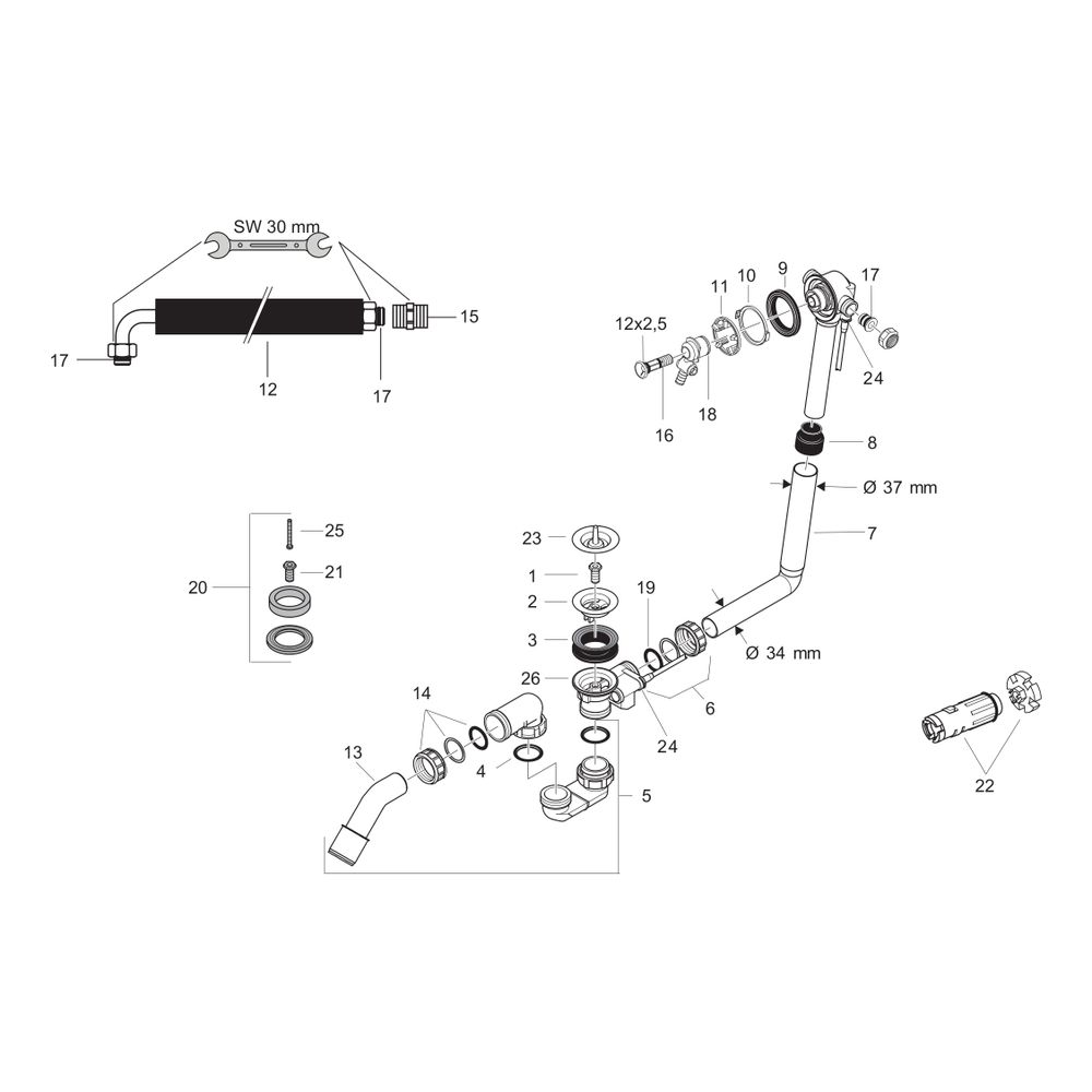 hansgrohe Exafill Grundkörper Wanneneinlauf, Ablauf-, Überlaufgarnitur für Sonderwa... HANSGROHE-58126180 4011097140230 (Abb. 2)