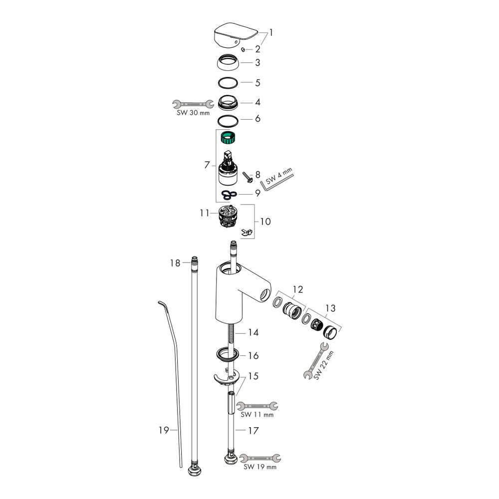 hansgrohe Logis Einhebel-Bidetmischer 100mm 7,2l/min Chrom mit Zugstangen-Garnitur... HANSGROHE-71200000 4011097738444 (Abb. 2)