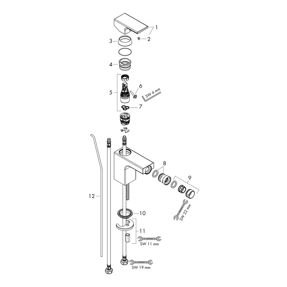 hansgrohe Vernis Shape Einhebel-Bidetmischer, Mattschwarz mit Zugstangen-Garnitur... HANSGROHE-71211670 4059625326459 (Abb. 2)