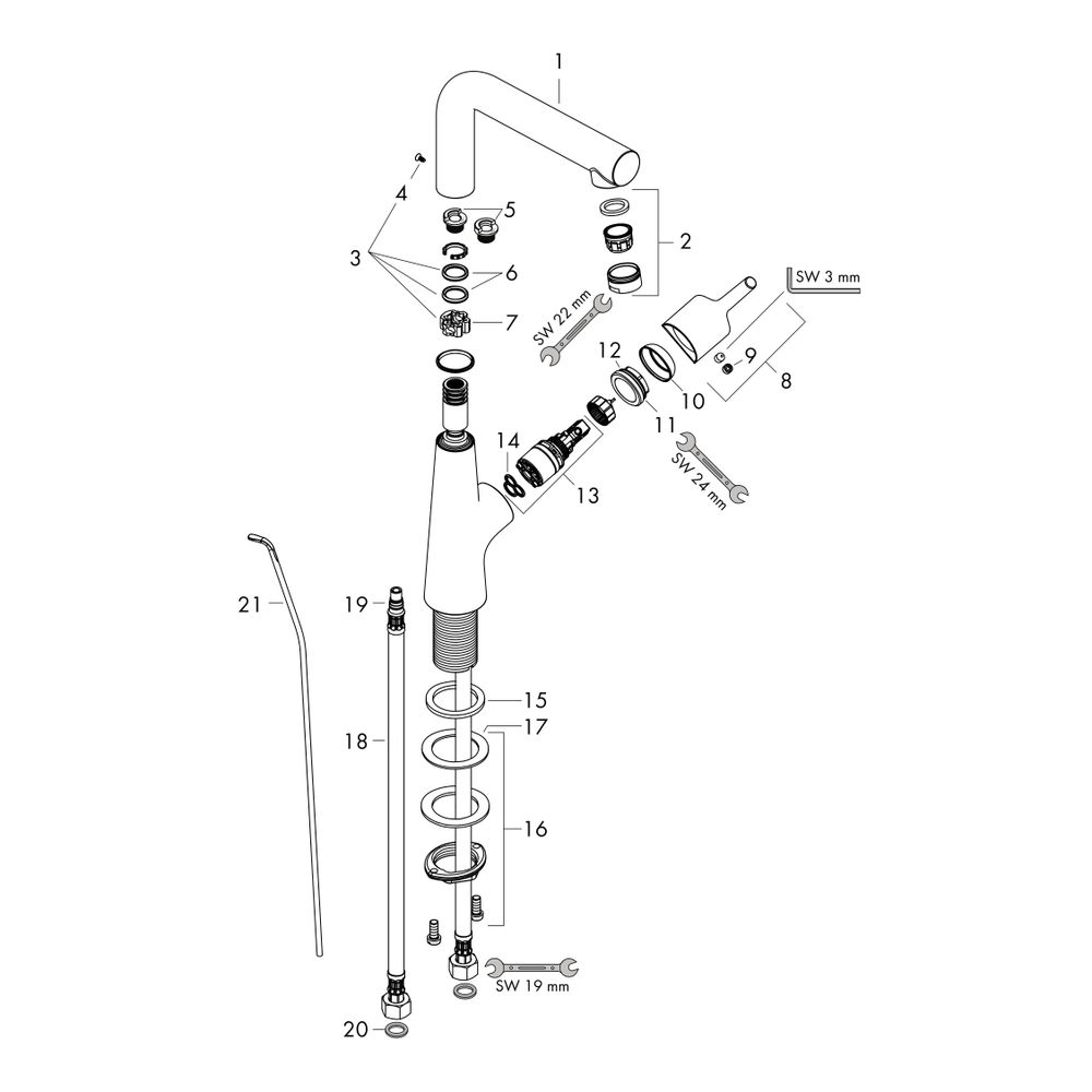 hansgrohe Talis S Einhebel-Waschtischmischer 210mm 5l/min mit Schwenkauslauf, Zugst... HANSGROHE-72105000 4011097770307 (Abb. 2)