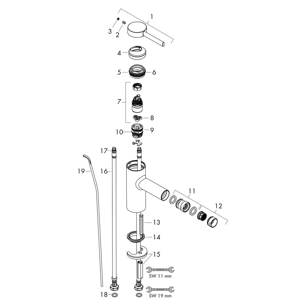 Hansgrohe Zesis S Einhebel-Bidetmischer mit Zugstangen-Ablaufgarnitur, Chrom... HANSGROHE-74200000 4059625557839 (Abb. 5)