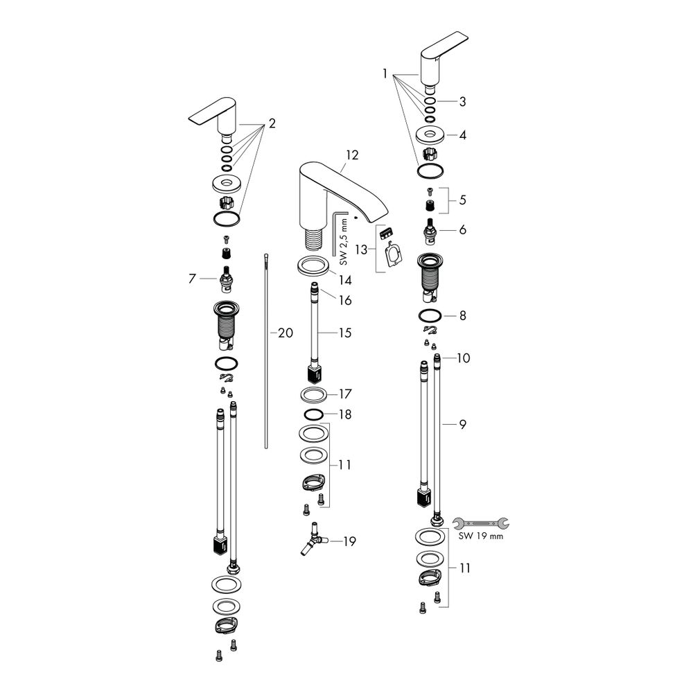 hansgrohe Vivenis 3-Loch Waschtischarmatur 90mm 5l/min Mattschwarz mit Zugstangen-G... HANSGROHE-75033670 4059625337387 (Abb. 2)