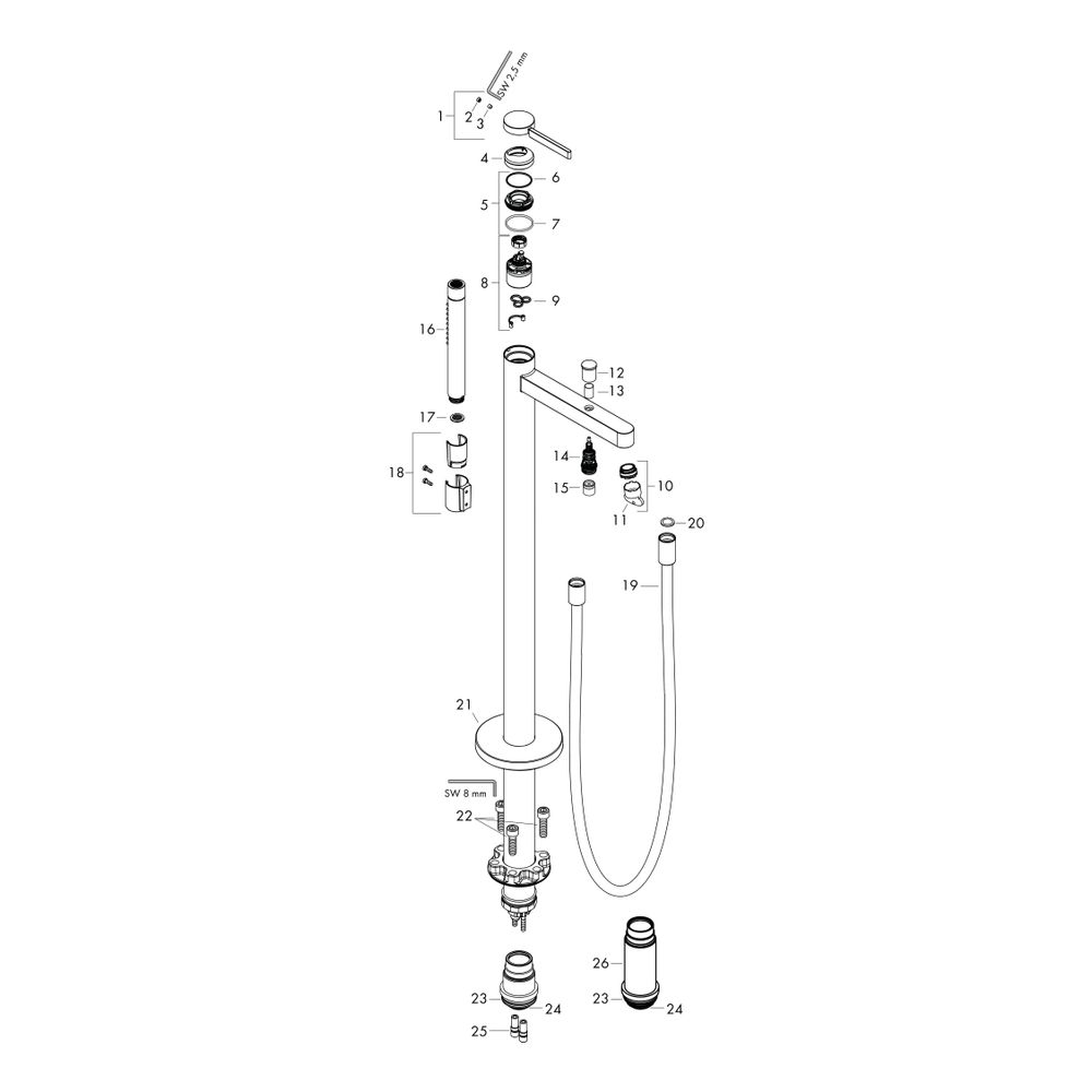hansgrohe Finoris Einhebel-Wannenmischer bodenstehend 20,6l/min, Mattweiß... HANSGROHE-76445700 4059625337493 (Abb. 2)