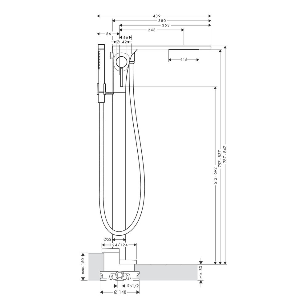 Hansgrohe AXOR Massaud Einhebel-Wannenmischer bodenstehend, 17l/min, Brushed Red Go... HANSGROHE-18450310 4011097814476 (Abb. 3)