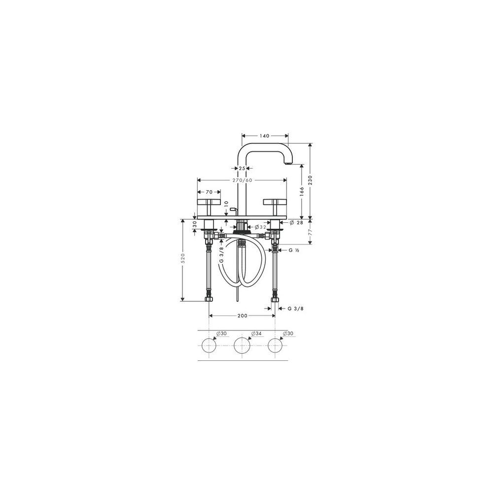 Hansgrohe AXOR Citterio 3-Loch Waschtischarmatur 170, Auslauf 140mm, Kreuzgriffen, ... HANSGROHE-39134800 4011097915975 (Abb. 2)