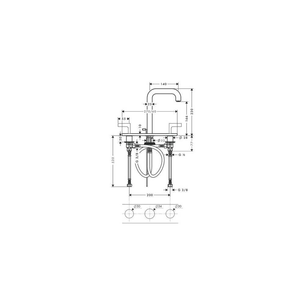 Hansgrohe AXOR Citterio 3-Loch Waschtischarmatur 170, Auslauf 140mm, Hebelgriff, Pl... HANSGROHE-39136140 4011097916200 (Abb. 2)