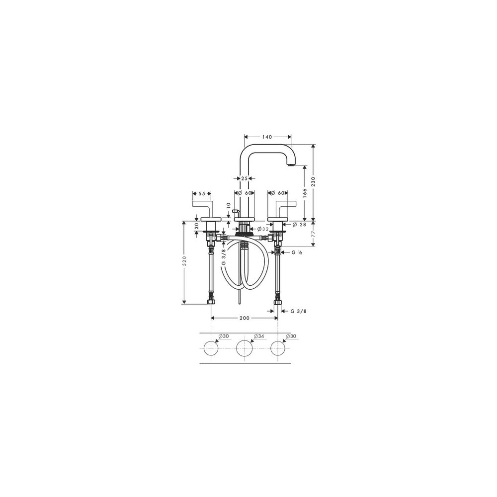 Hansgrohe AXOR Citterio 3-Loch Waschtischarmatur 170, Auslauf 140mm, Hebelgriff, Ro... HANSGROHE-39135800 4011097916118 (Abb. 2)