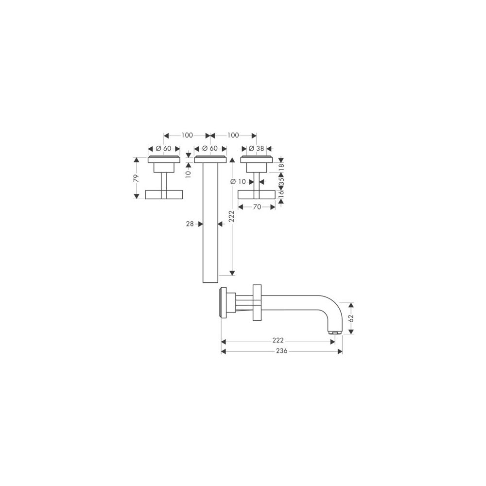 Hansgrohe AXOR Citterio 3-Loch Waschtischarmatur UP für Wandm, Auslauf 222mm, Kreuz... HANSGROHE-39143800 4011097916408 (Abb. 2)