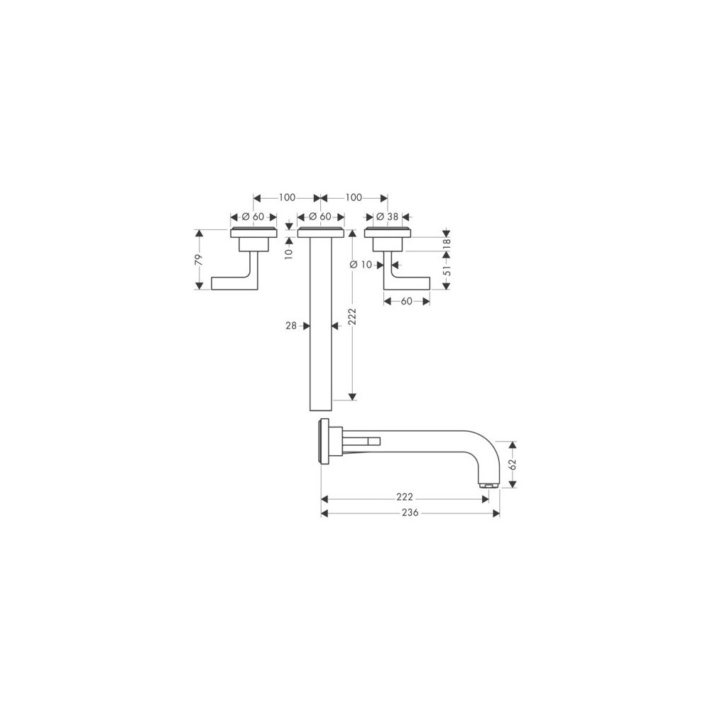 Hansgrohe AXOR Citterio 3-Loch Waschtischarmatur UP für Wandm, Auslauf 222mm, Hebel... HANSGROHE-39147330 4011097916729 (Abb. 2)