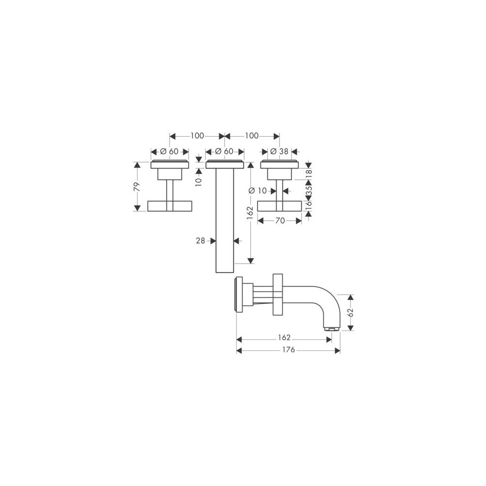 Hansgrohe AXOR Citterio 3-Loch Waschtischarmatur UP für Wandm, Auslauf 162mm, Kreuz... HANSGROHE-39313330 4011097917474 (Abb. 2)