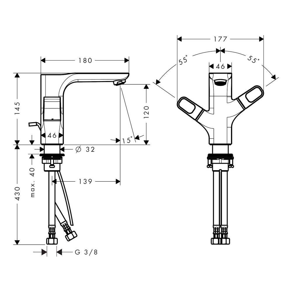 Hansgrohe AXOR Urquiola 2-Griff Waschtischarmatur 120mm, 5l/min, Zugstangen-Ablaufg... HANSGROHE-11024990 4011097866659 (Abb. 2)