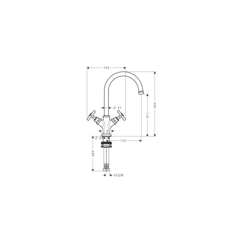 Hansgrohe AXOR Montreux 2-Griff Waschtischarmatur 210mm, 5l/min, Kreuzgriffen, Abla... HANSGROHE-16506820 4011097515267 (Abb. 3)