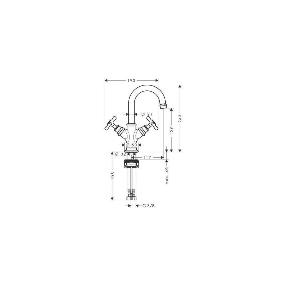 Hansgrohe AXOR Montreux 2-Griff Waschtischarmatur 160mm, 5l/min, Kreuzgriffen für H... HANSGROHE-16505990 4011097879161 (Abb. 2)