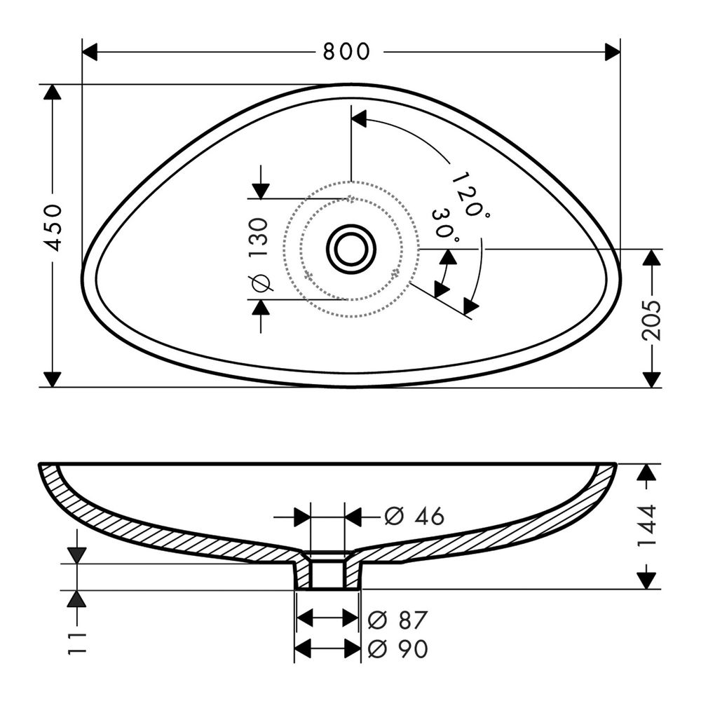 Hansgrohe Waschschüssel AXOR Massaud, Aufsatz, 144x450x800mm, Mineralguss, Weiß... HANSGROHE-42300000 4011097535302 (Abb. 4)