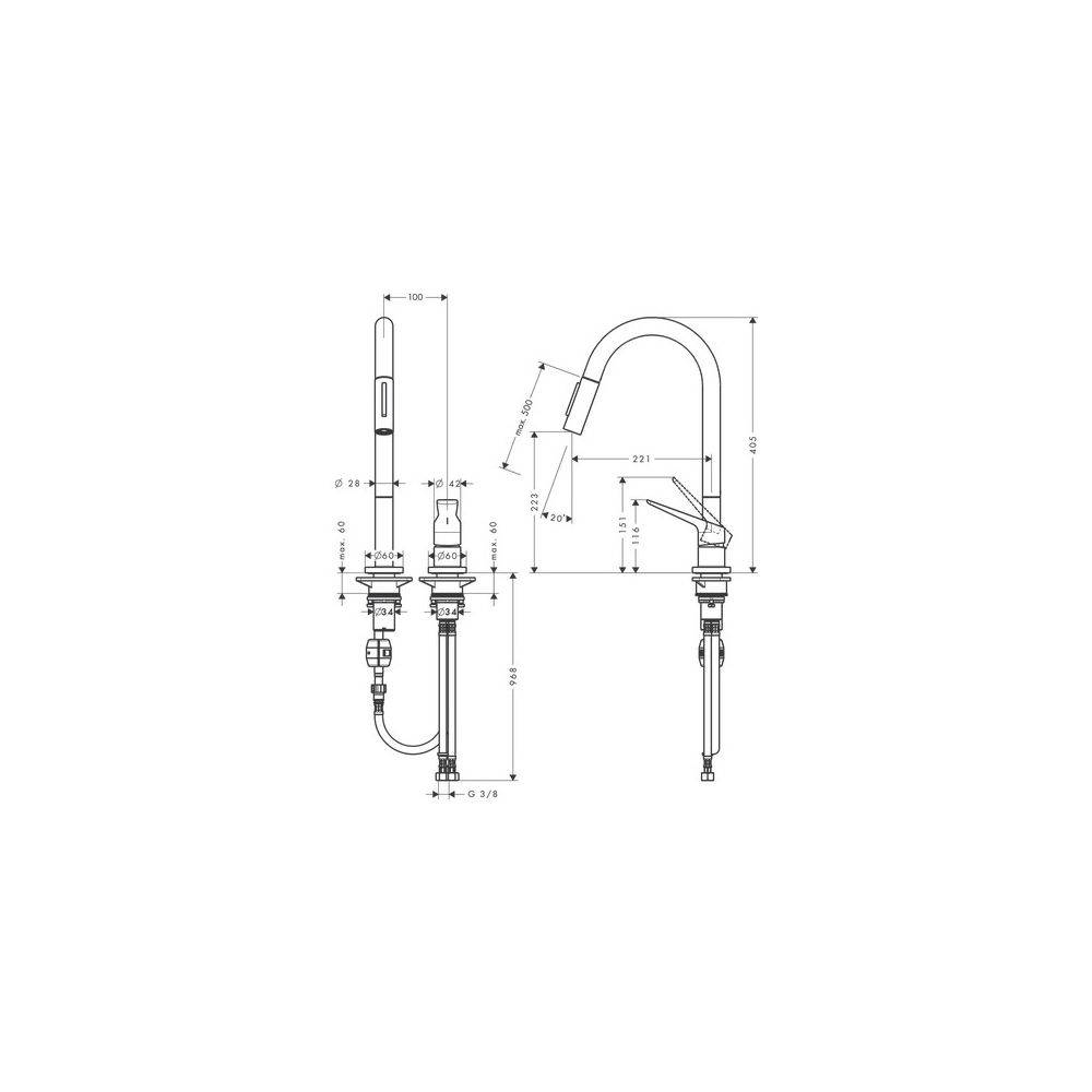 Hansgrohe AXOR Citterio M 2-Loch Einhebel-Küchenmischer ComfortZone 220, 9l/min, Au... HANSGROHE-34822800 4011097688671 (Abb. 4)