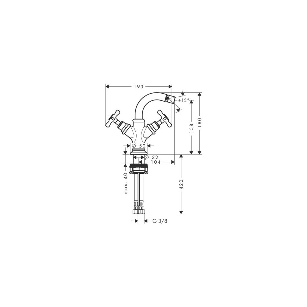 Hansgrohe AXOR Montreux 2-Griff Bidetarmatur, 7,5l/min, Kreuzgriffen, Zugstangen-Ab... HANSGROHE-16520330 4011097880570 (Abb. 2)