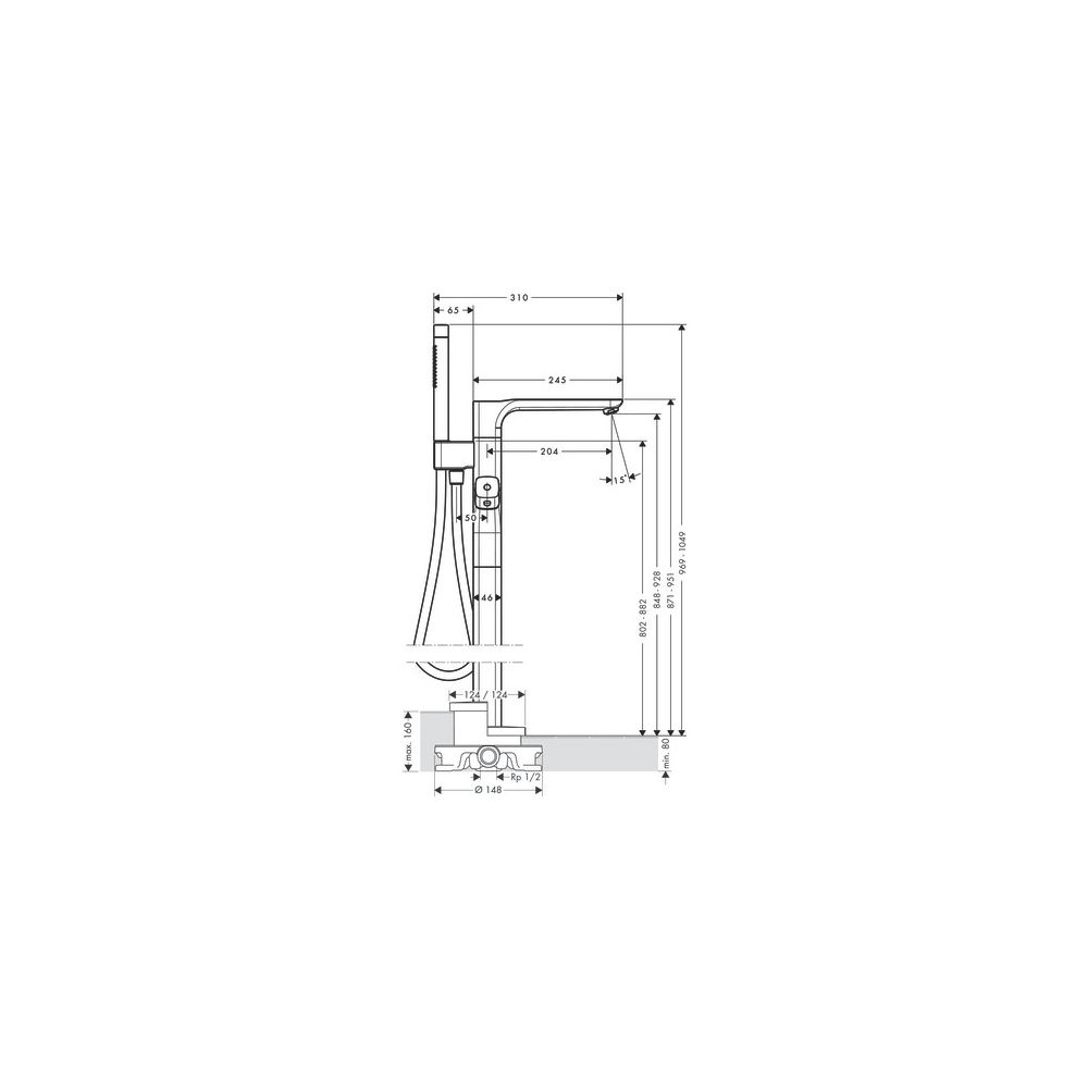 Hansgrohe AXOR Urquiola Wannenthermostat bodenstehend, 21l/min, Edelstahl Optic... HANSGROHE-11422800 4011097868424 (Abb. 2)