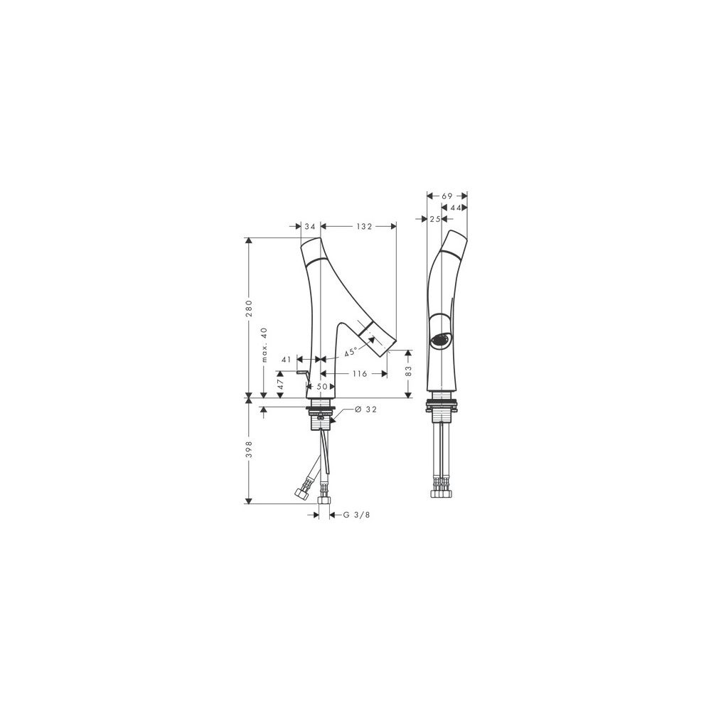 Hansgrohe AXOR Starck Organic 2-Griff Waschtischmischer 80mm, 3,5l/min, Zugstangen-... HANSGROHE-12010000 4011097700618 (Abb. 4)