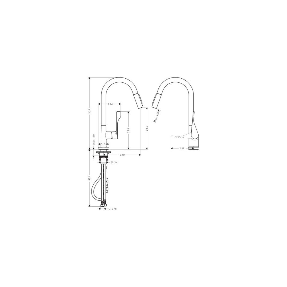Hansgrohe AXOR Citterio Einhebel-Küchenmischer 250mm, 9.2l/min, Ausziehbrause, Poli... HANSGROHE-39835330 4011097842530 (Abb. 4)