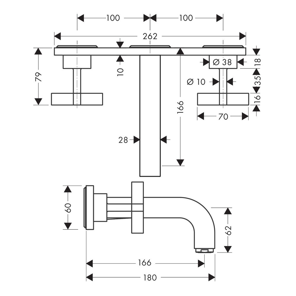 Hansgrohe AXOR Citterio 3-Loch Waschtischarmatur UP für Wandm, Auslauf 162mm, Kreuz... HANSGROHE-39314000 4011097400662 (Abb. 2)