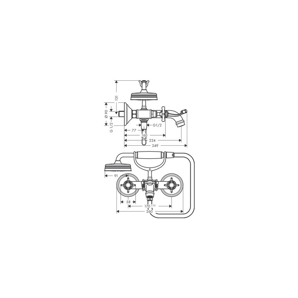 Hansgrohe AXOR Montreux 2-Griff Wannenarmatur Aufputz, 20l/min, Kreuzgriffen, Polis... HANSGROHE-16540300 4011097881614 (Abb. 2)