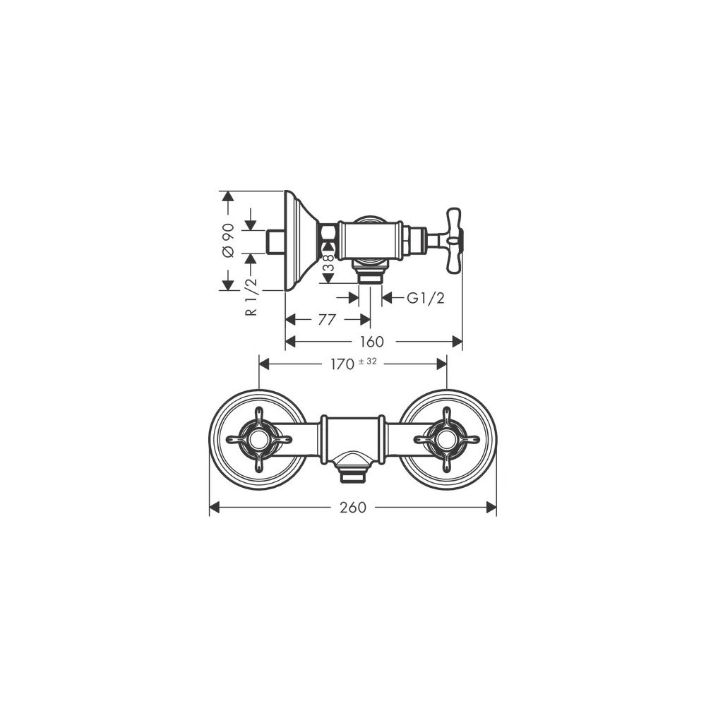 Hansgrohe AXOR Montreux 2-Griff Brausearmatur Aufputz, 11l/min, Kreuzgriffen, Brush... HANSGROHE-16560250 4011097882611 (Abb. 2)