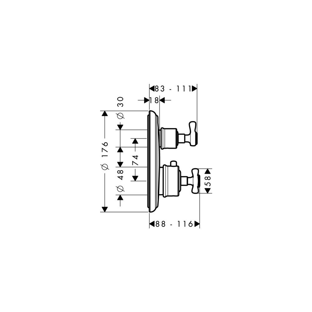 Hansgrohe AXOR Montreux Thermostat Unterputz, 25l/min, Kreuzgriff, Absperrventil, B... HANSGROHE-16800950 4011097883397 (Abb. 2)