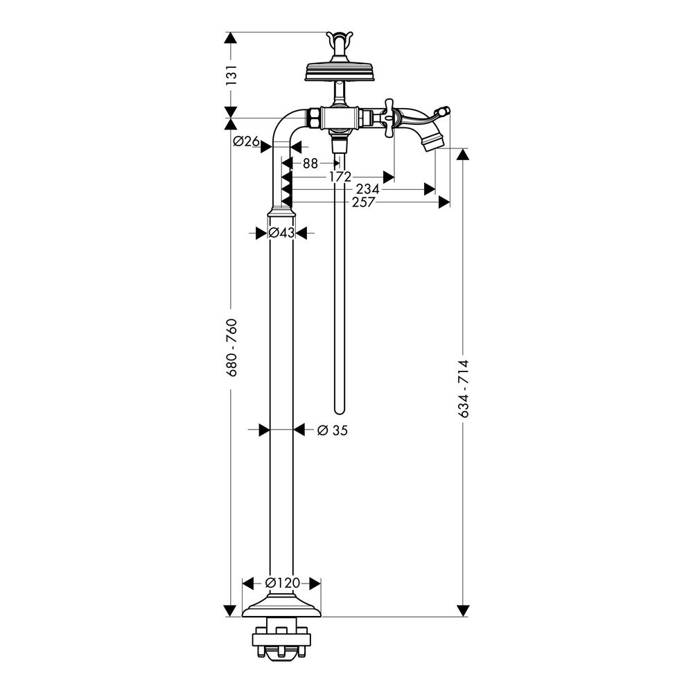 Hansgrohe AXOR Montreux 2-Griff Wannenarmatur bodenstehend, 16,5l/min, Kreuzgriffen... HANSGROHE-16547330 4011097819082 (Abb. 3)