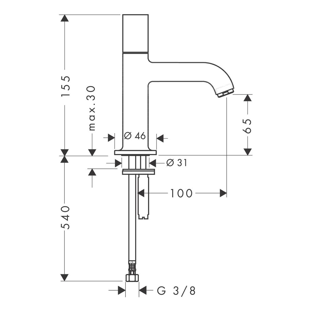 Hansgrohe AXOR Uno Standventil 70, 5l/min, G 3/8", DN 15, ohne Ablaufgarnitur, Chro... HANSGROHE-38130000 4011097366142 (Abb. 3)