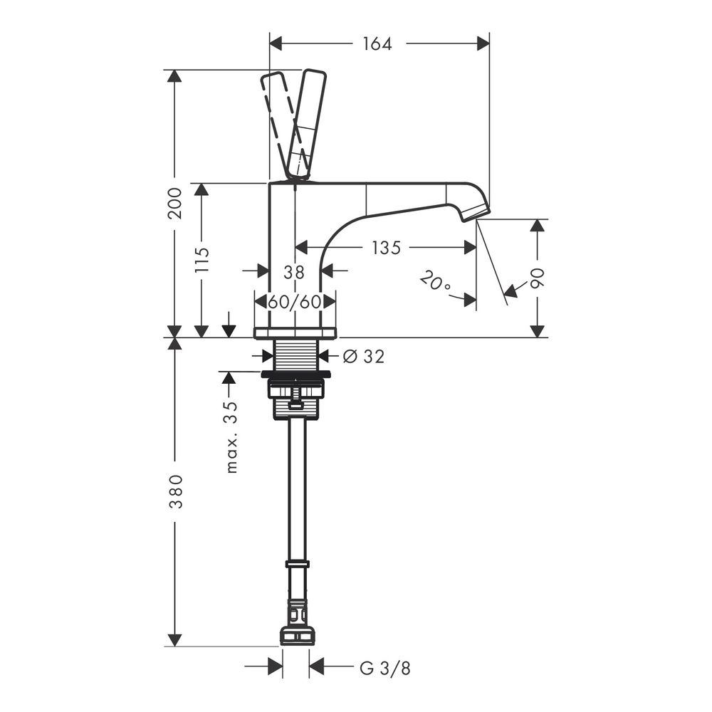 Hansgrohe AXOR Citterio E Standventil 90, Pin-Griff ohne Ablaufgarnitur, Ausladung ... HANSGROHE-36105300 4011097903477 (Abb. 2)