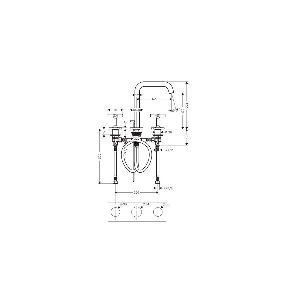 Hansgrohe AXOR Citterio E 3-Loch Waschtischarmatur ComfortZone 170, Rosetten, Zugst... HANSGROHE-36108310 4011097819198 (Abb. 3)