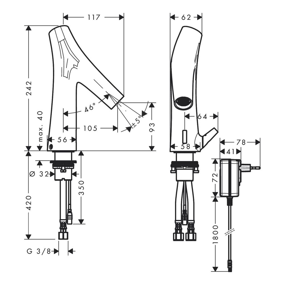 Hansgrohe AXOR Starck Organic Elektronik-Waschtischmischer, 5l/min, Temperaturregul... HANSGROHE-12173950 4011097872056 (Abb. 2)