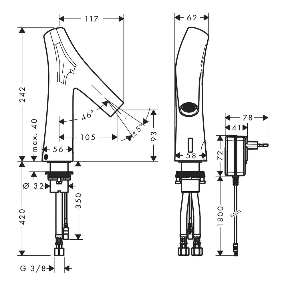 Hansgrohe AXOR Starck Organic Elektronik-Waschtischmischer, 5l/min, Temperaturvorei... HANSGROHE-12174340 4011097872216 (Abb. 2)
