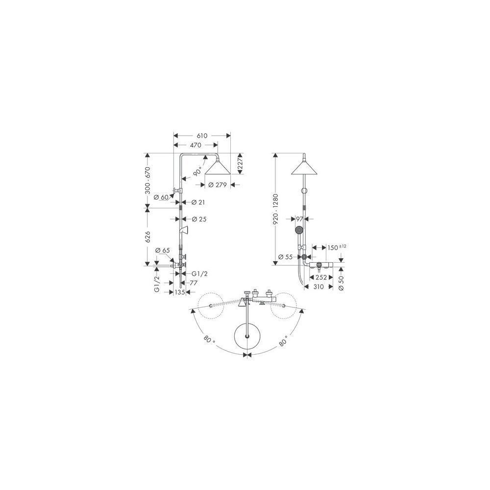 Hansgrohe AXOR Showers/Front Showerpipe, Thermostat, Kopfbrause 240mm, 21l/min, 2je... HANSGROHE-26020140 4011097828763 (Abb. 4)