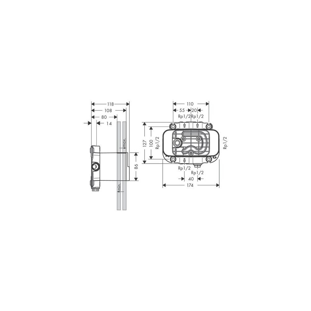 Hansgrohe AXOR One Grundkörper für Thermostatmodul Unterputz, 2 Eingänge 4 Ausgänge... HANSGROHE-45710180 4011097789309 (Abb. 3)