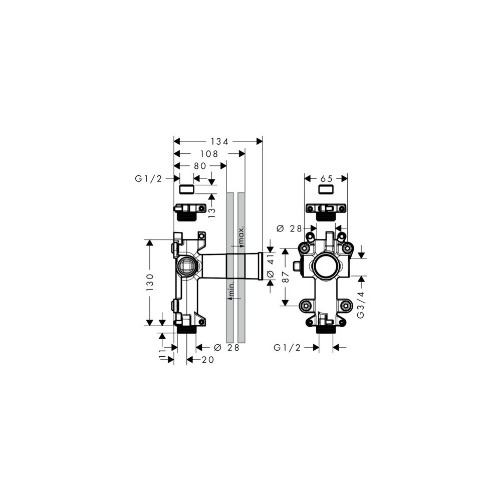 Hansgrohe AXOR One Grundkörper für Absperrventil Unterputz, DN 15, 165mm, 45770180... HANSGROHE-45770180 4011097789903 (Abb. 3)