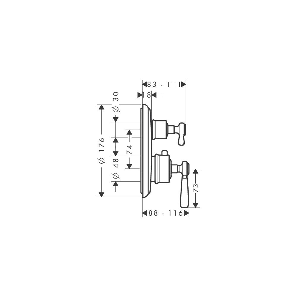 Hansgrohe AXOR Montreux Thermostat Unterputz, 29l/min, Hebelgriff, Ab- und Umstellv... HANSGROHE-16821330 4011097884134 (Abb. 2)